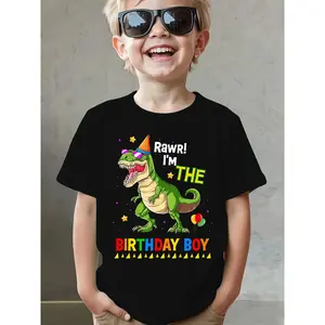 Summer Fashion Boys' Short-Sleeve T-Shirt "RAWR! I'M THE BIRTHDAY BOY" Dinosaur Print Birthday Element Casual Top NY-DX3994