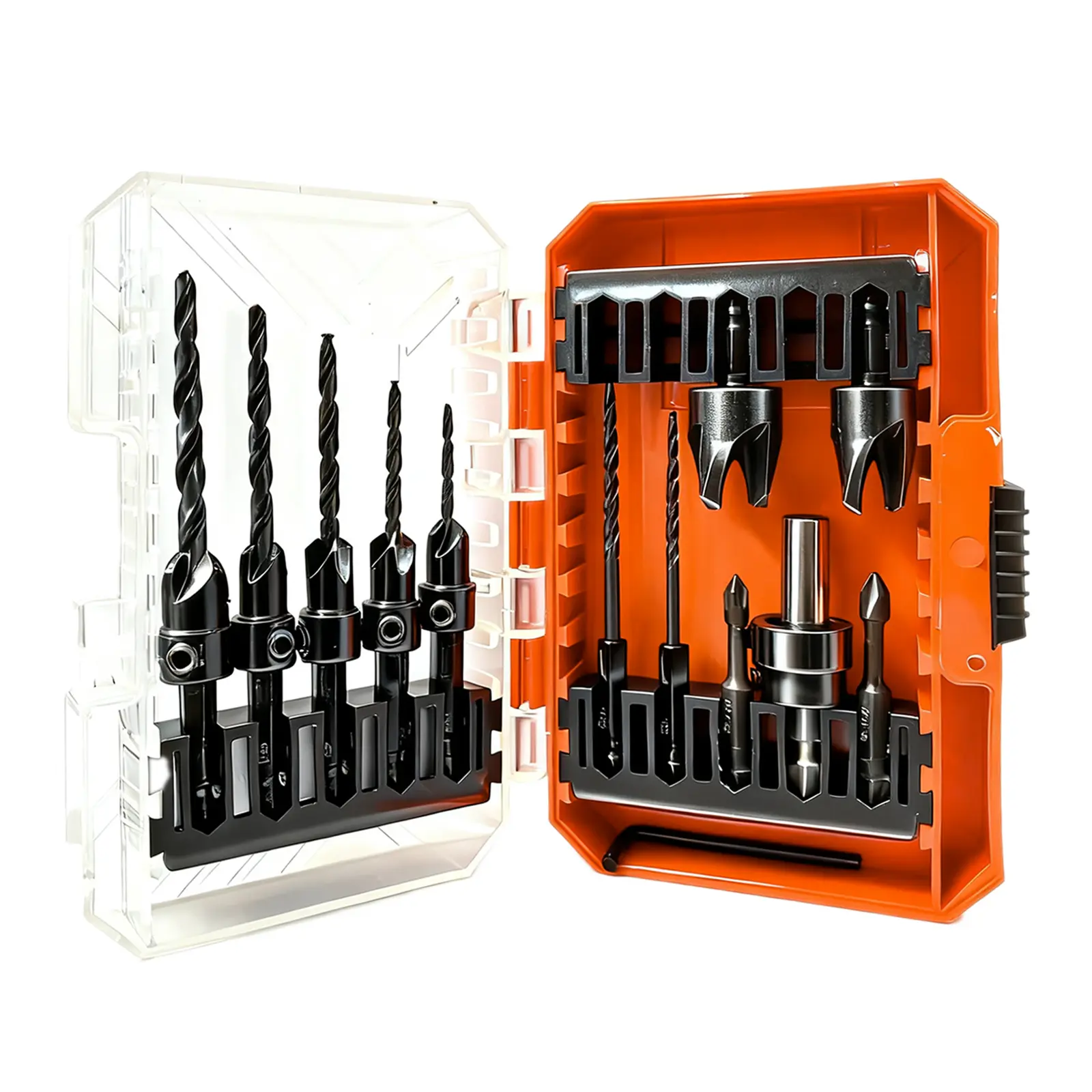 15-Piece Countersink Drill Bit Set with Tapered Bits, Wood Plug Cutters, 1/4-Inch Hex Shank Quick-Change Woodworking Tools, Heat Treatment Technology, Portable Storage Box for Professionals, DIY Projects, Furniture Repairs