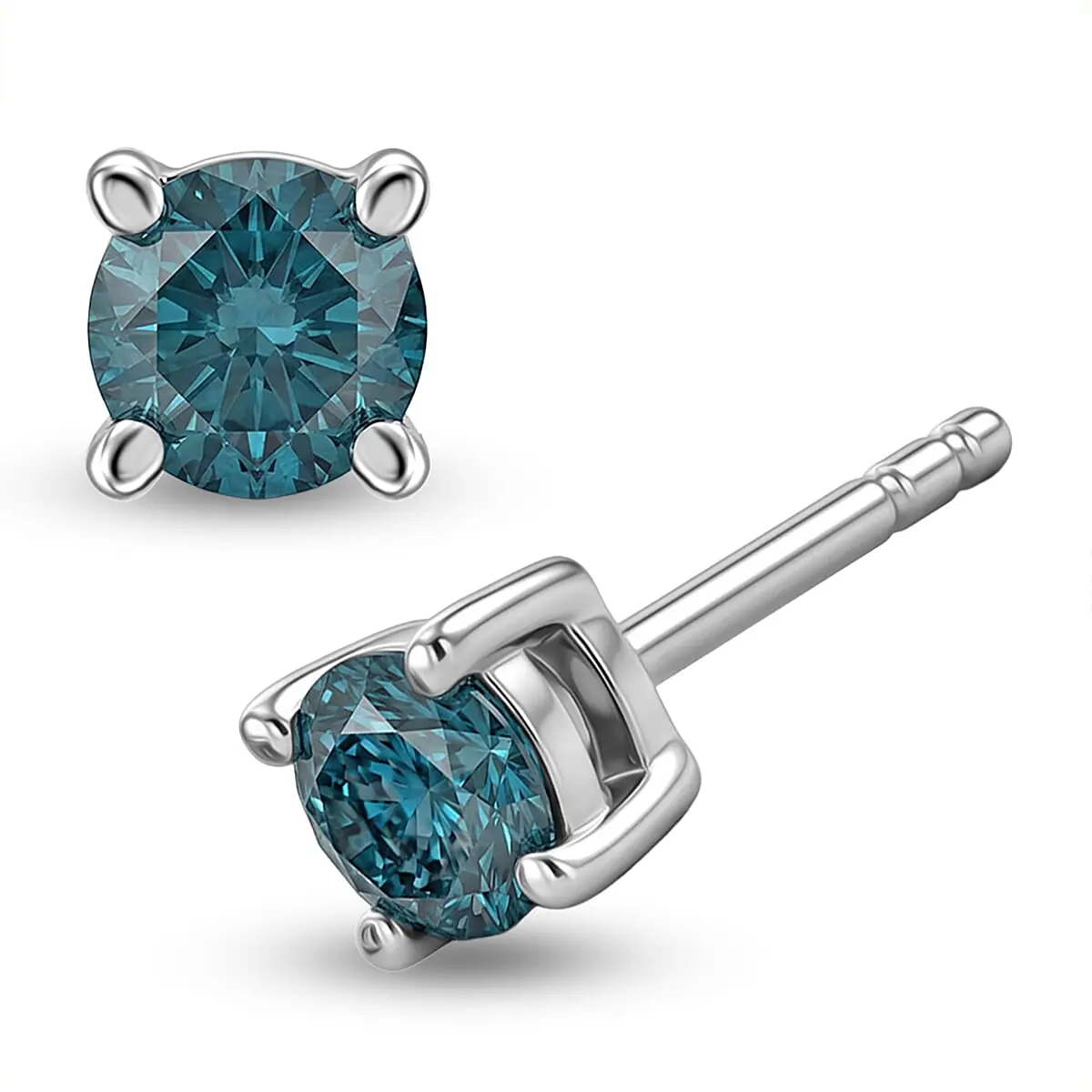 Luxuriant Lab Grown Blue Diamond (IR) (SI) Stud Earrings in Rhodium Over Sterling Silver 0.35 ctw