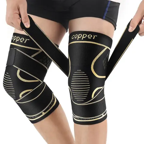 (2 Pack) Men's Copper Knee Braces with Adjustable Strap, Easy-to-Use Knee Compression Sleeves for Joint Pain Relief, Consistent Support for Arthritis, Running
