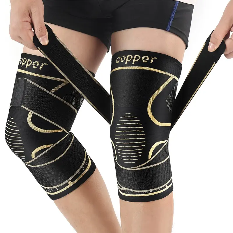 (2 Pack)  Copper Knee Braces with Strap for Knee Pain Women and Men, Knee Compression Sleeve for Arthritis, ACL, Meniscus Tear, Joint Pain Relief, Knee Support for Working, Running,