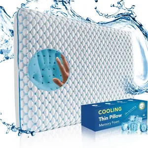 【Summerwins】Thin Pillow for Sleeping, Cooling Gel Flat Pillow for Stomach and Back Sleepers, Ultra Thin Cooling Memory Foam Pillow for Stomach Back Side Sleepers, Low Profile Flat Ergonomic Pillows for Sleeping with Machine Washable Cover, Decor Bedroom