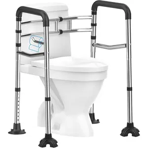 Toilet Safety Rails, Stainless Steel Adjustable Toilet Frame with Soft Handles&Tissue Holder, 380LBS Foldable Detachable Toilet Safety Frame for , Seniors, Handicap &