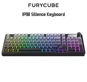 FURYCUBE IP98 Keyboard - 98 Keys with Number Pad, PBT Gradient Side-Engraved, Media Knob, Tri-Mode, RGB Backlit, Silent Mechanical Feel for Gaming & Office Work on PC/Mac