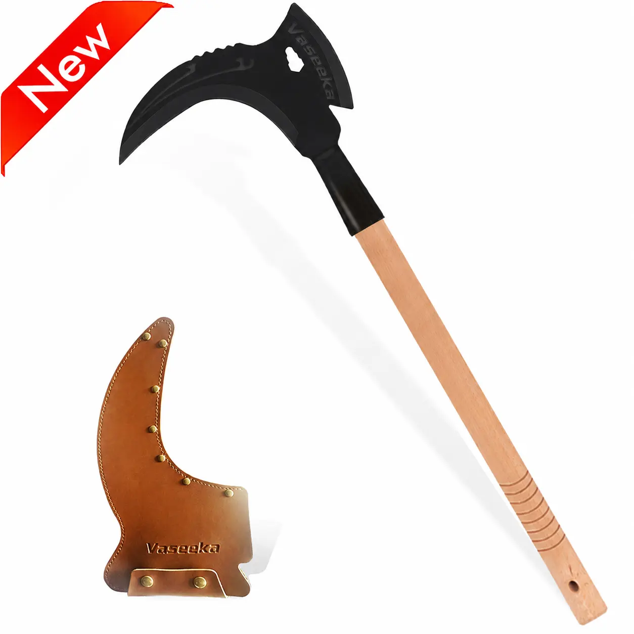 Vaseeka 2-in-1 Multi-Purpose Weed Tools with 20” Long Wooden Handle - Alloy Steel Blades for Gardening, Lawn Care and Heavy Duty Cutting - No Electricity Required, Lawn Care Tool | Rustic Appearance | Durable Construction