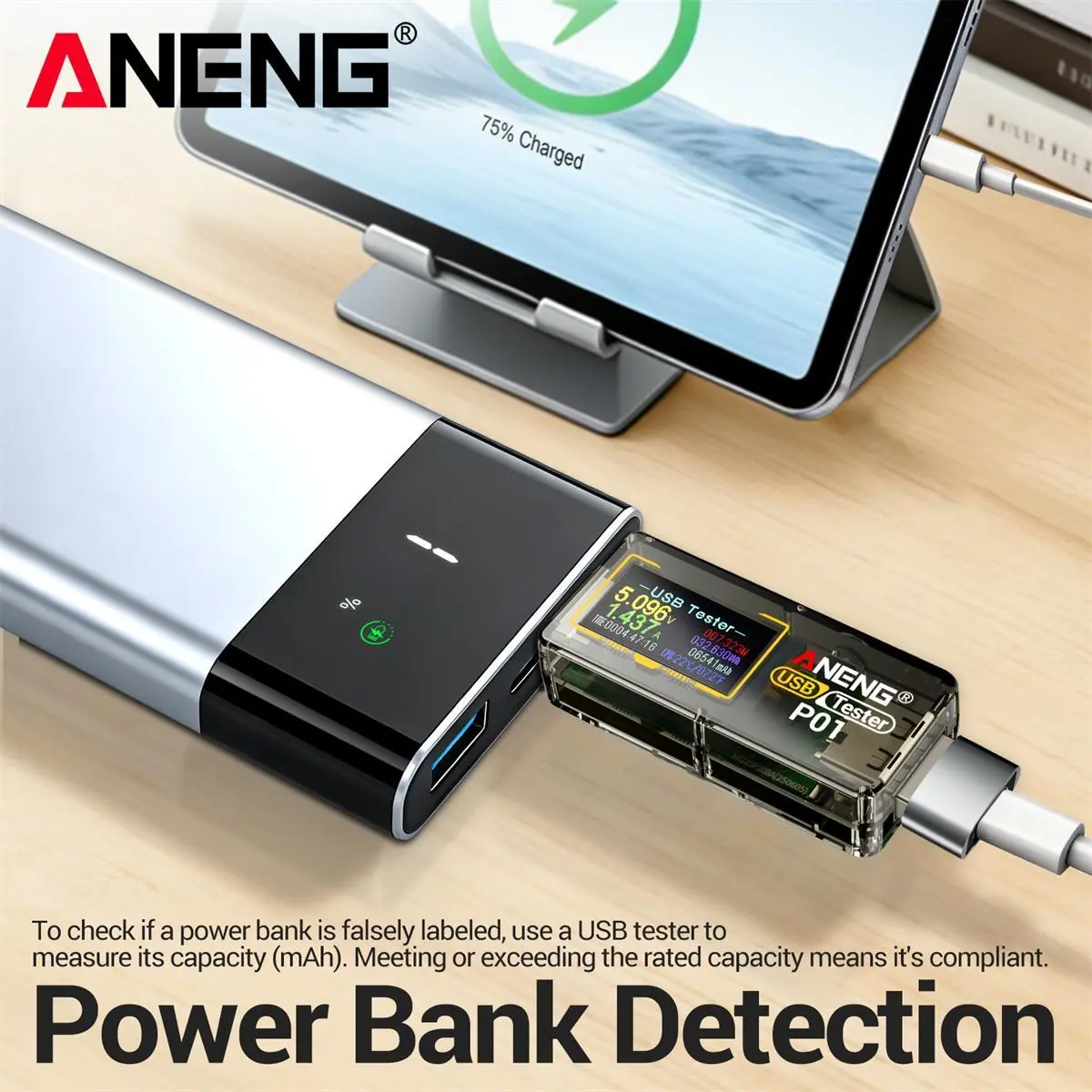 ANENG Multimeter USB C Tester Power Meter,4-30V Type-C PD Digital Tester,Color Display Voltage and Current Tester Meter,Test Speed of Chargers,Cables,Capacity of Power Banks Charger Detector, Volt Meters And Multimeters, Voltage Check Tool, 4-30V Range