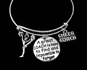 Cheer Coach Adjustable Bracelet with Silver Charm - One Size Fits All - Expandable Design for Coach Jewelry