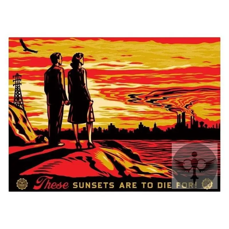 Shepard Fairey Signed "These Sunsets Are to Die For" Large Format Screen Print