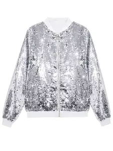 INSPIRE CHIC Sequin Varsity Jacket for Men's Zipper Party Disco Flip-Sequin Shiny Bomber Jackets