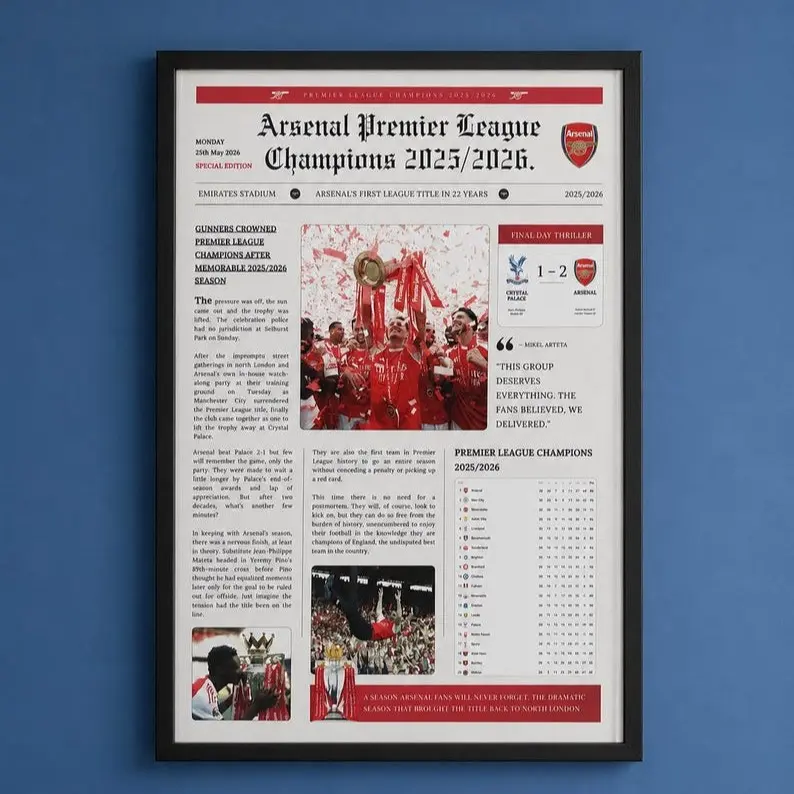 Arsenal Premier League Champions Poster, Sports Art Photo