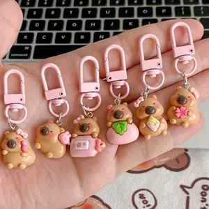 Random 6pcs Cartoon Pink Series Kabbalah Capybara Keychain, Cute Keychain, Cute Keychain Accessory, Best Friend Keychain, Wallet, Backpack, Car Key Pendant, Keychain Bag Pendant, Holiday Party Creative Small Gift, Keychain Set
