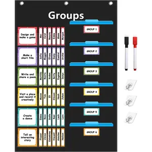 Small Group Management Pocket Chart with 96 Cards Classroom Jobs Chart Small Group Organizer and on Task for School Teacher Homeschool Learning Supplies (Black)