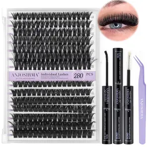 ANJOSIRMA Lash Clusters Kit Fluff 80D+100D Mix Individual Lashes D Curl Cluster Eyelash Extensions 10-16mm DIY Lash Extension Kit Lash Bond and Seal Waterproof, Lash Applicator, Thick False Eyelashes Kit