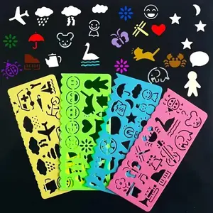 Creative Art Supplies for Students, Ideal for Young Artists, School Stationery, Hand-Drawing Templates, Set of 4 Cartoon Drawing Rulers