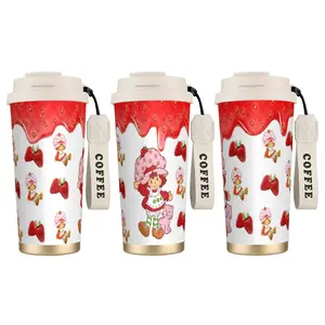 1pc 18oz Strawberry Girl Stainless Steel Thermal Insulation Flask, Charming Cartoon Design, Portable Lid-Included Tumbler for Hot & Cold Drinks, Ideal for Summer Picnics, Garden Parties, Flasks