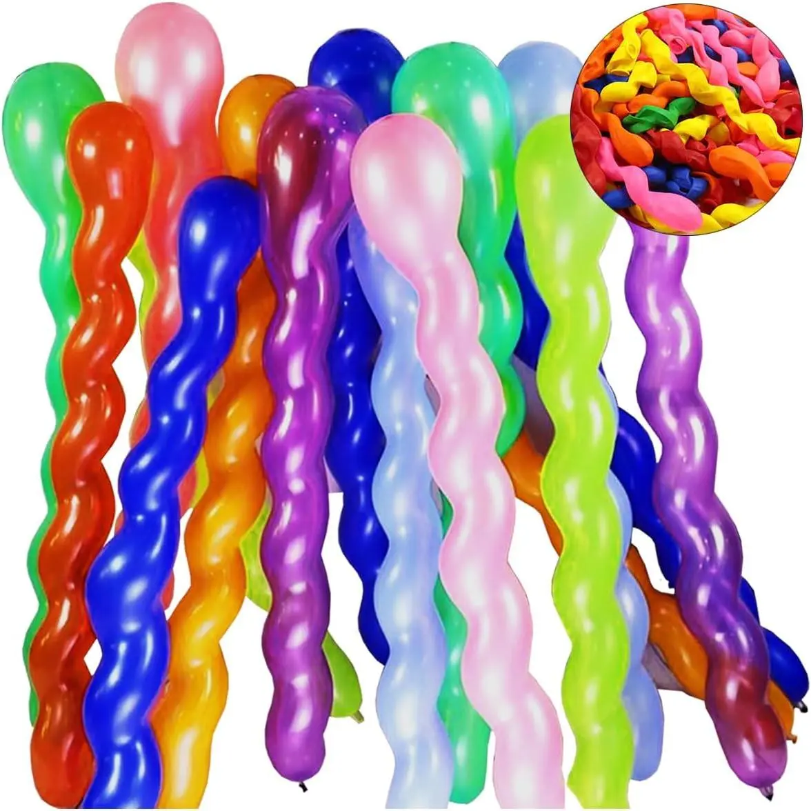 100-Piece 40-Inch Mixed Color Latex Twisted Spiral Balloons, Festive Party Decor for Boys' Birthdays, Anniversaries, School Activities, Birthday, 40 Inches