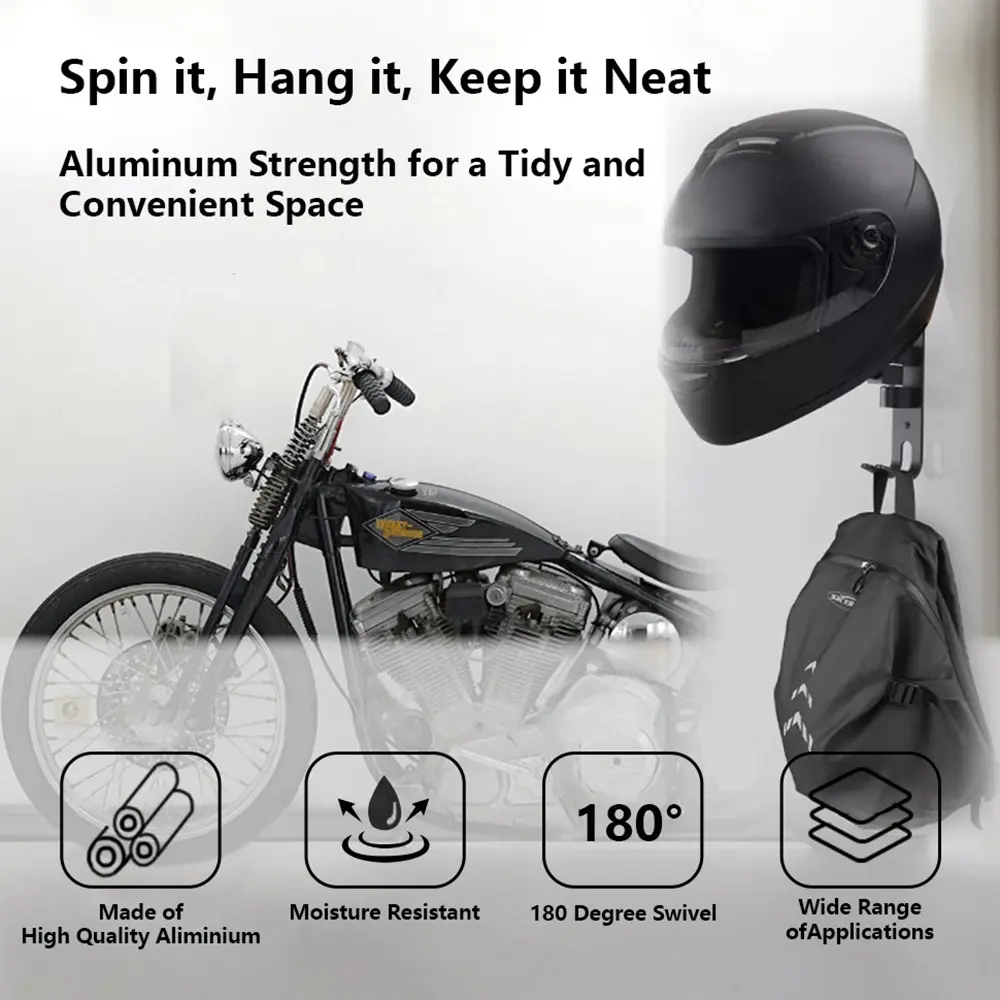 Helmet Holder Wall Mount, Helmet Hook Display Stand, 180 Degree Keychain Organizer, Suitable for Football Helmets, Bike Helmets, Wall Mounted Storage, Wall Mount Compatible, Storage Hooks
