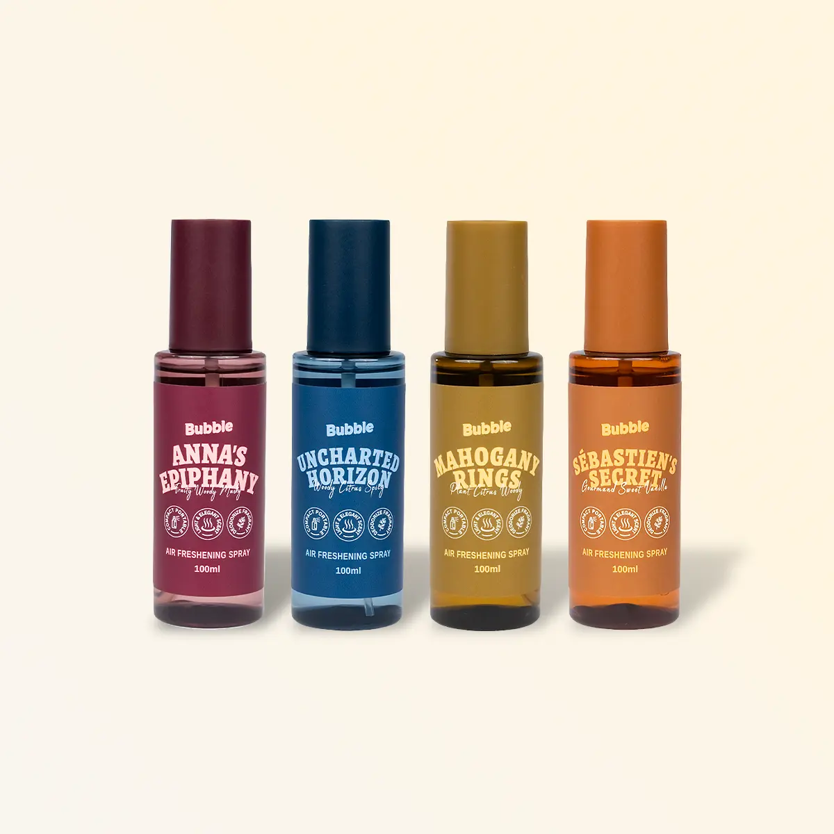 【4 PCS】Bubble - Fresh Scent Room Sprays - 3s Odor Removal, Long-Lasting & Portable for Car, Travel, Camping, Pets - 100ml / 3.38oz Scented Mist Highly Fragrant