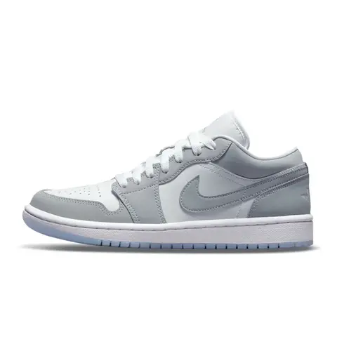 Nike Women's Air Jordan 1 Low 'White Wolf Grey' Sports Shoes - Smooth White Leather, Low-Cut, Soft Suede Mix, Wolf Grey Suede Detail, All-Day Support, Footwear for Daily Strolls, Errands