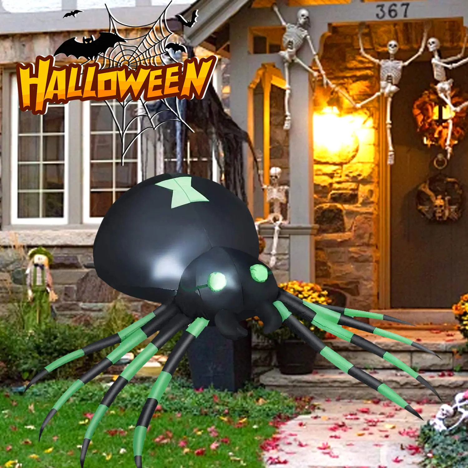 7.2 FT Wide Waterproof Halloween Inflatable Spider Outdoor Decoration with Built-in LED Lights, for Yard Lawn Garden Holiday Festive Home Decor, Water Proof