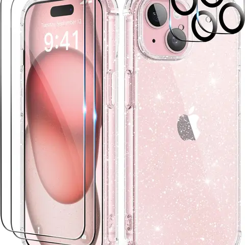 Entronix Magnetic Tempered TPU Protective Cellphone Case for iPhone 18/17/16/15/14/13/12/11 Air/Plus/Pro Max - Non-Slip TPU, Built-In Glitter Shine, Wireless-Friendly Handheld Device Casing, 2 Screen Protectors, 2 Camera Lens Protectors for Boys