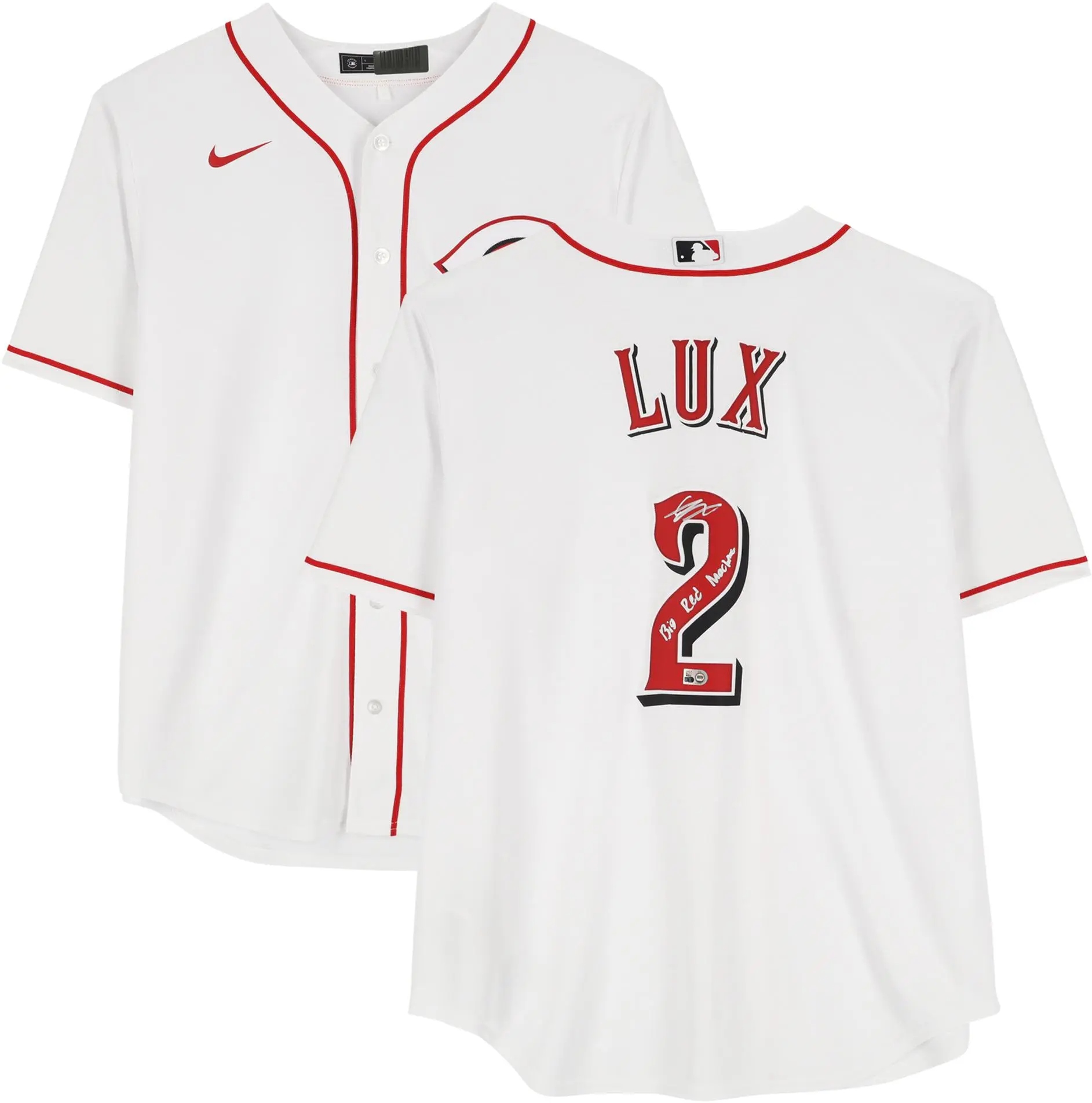 Gavin Lux Cincinnati Reds Autographed White Nike Replica Jersey with "Big Red Machine" Inscription - Fanatics Authentic Certified