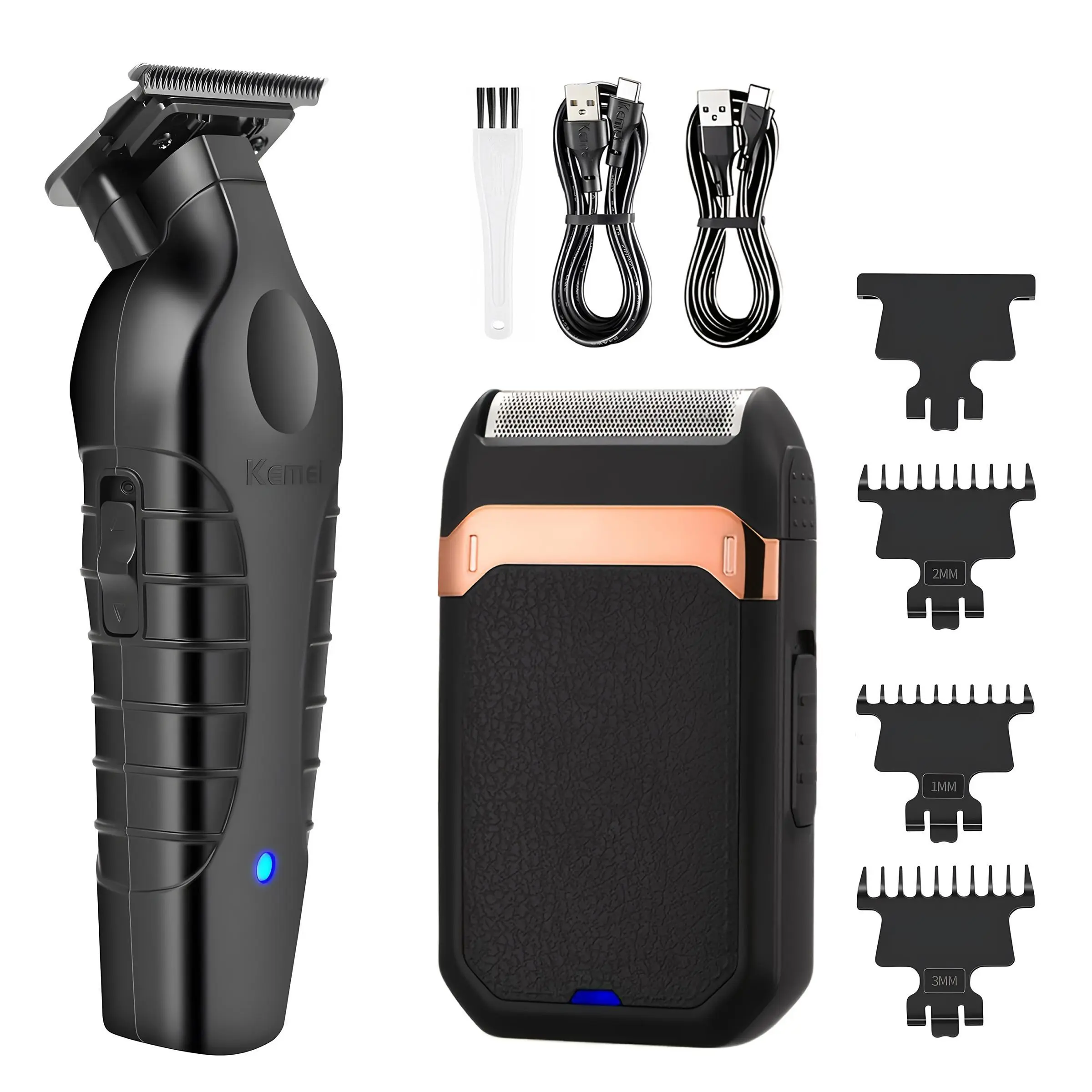Kemei 2299 Professional Hair & Beard Trimmer Set, Usb Rechargeable Trimmer, Wireless Trimmer, Hair Clipper Set, Cordless Shaver Kit, Durable Grooming Tools, Precision Cutting, Cordless Trimmers Set, Ideal Christmas Gift