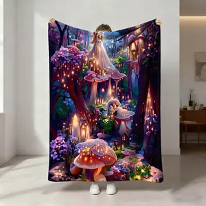 Dreamy Night Forest Print Blanket, Soft Flannel, Lightweight Warm, No Pilling, Living Room Bedroom Window Cover, Holiday Gift, Pet Blanket