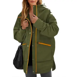 Womens Waterproof Rain Jackets Raincoat Hooded Lined Windbreaker Trench Coat With Pockets for Outdoor Hiking