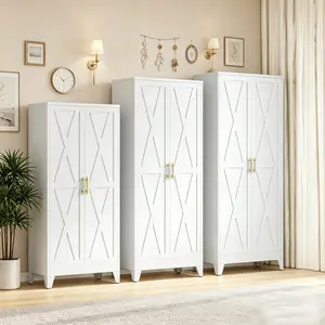 Tall Metal Kitchen Pantry Storage Cabinet with 2 Doors & Adjustable Shelves, Heavy Duty Freestanding Cupboard for Kitchen, Dining Room, Bathroom, Garage