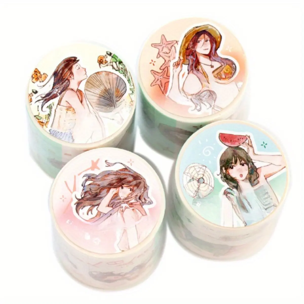 8m 4 Summer Girl Figure Tape Simple and Fresh Style Washi Material DIY Notebook Decoration Scrapbook Material Tape