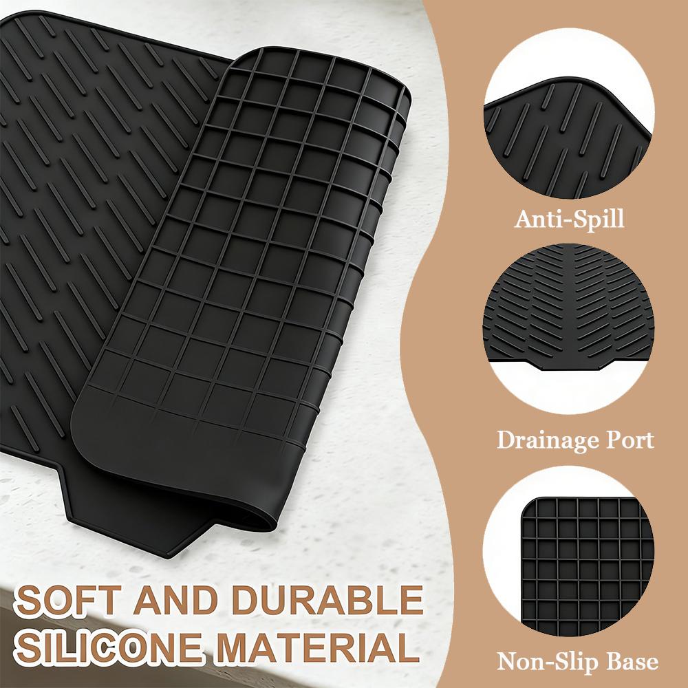 【Freylo】Dish drying mats for kitchen counter, Silicone dish drying mat ,Heat resistant mats for countertop,With drain port ,Stone drying mat for kitchen counter (23inchx17inch, black)