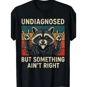 Men'S Funny Raccoon Graphic T-Shirt - "Undiagnosed But Something Ain't Right" Retro Vintage Design with Raccoon & Peace Sign, Comfort Fit Casual & Sports Wear