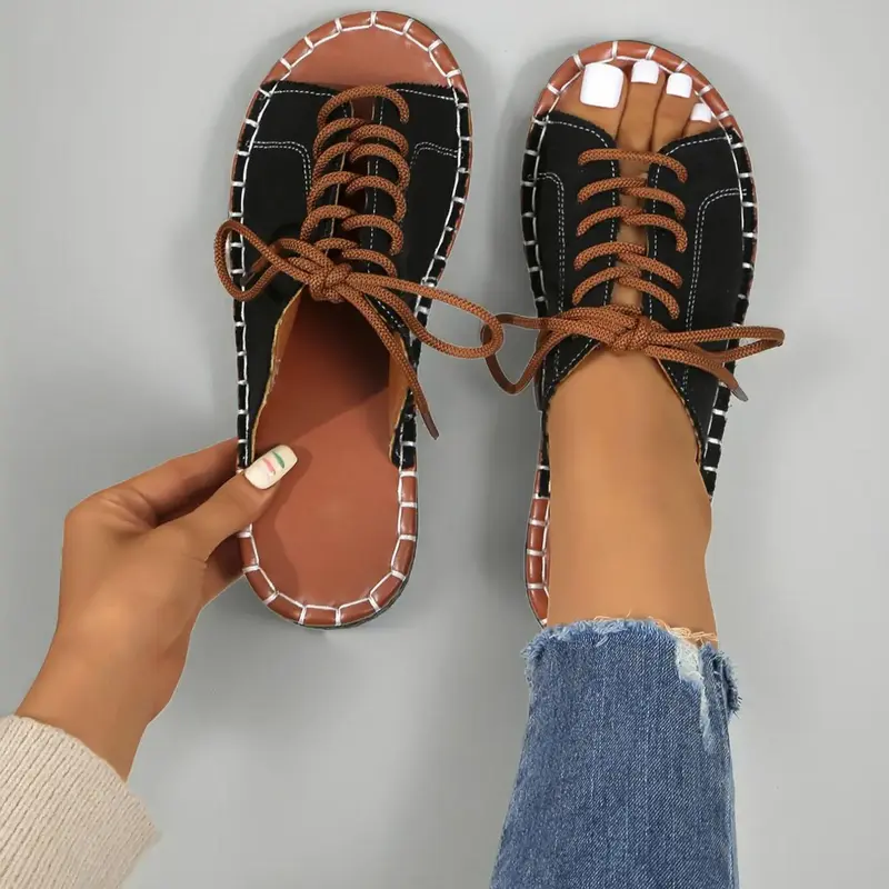 Women's New Style Comfortable Soft Casual Sandals, Simple Summer Shoes for School & Work, Perfect Gift Idea, Back-To-School Essentials, Lace Up Sandal, Flat Sandal Shoes, Flat Sole Sandals, Casual Fashion Sandals, Casual Summer Footwear