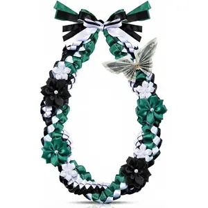 50" Graduation Lei 2026 Graduation Necklace Class of 2026 Ribbon Lei Double Braided Handmade Grad Leis with Satin Flower Pin Gift for Grad Accessories Men Women