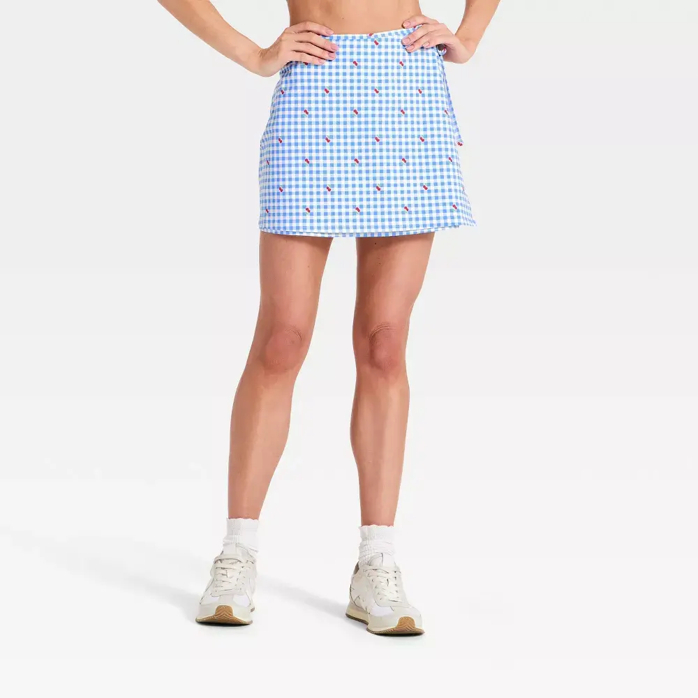 Women's Knit Wrap Skort - All In Motion Blue Gingham L
