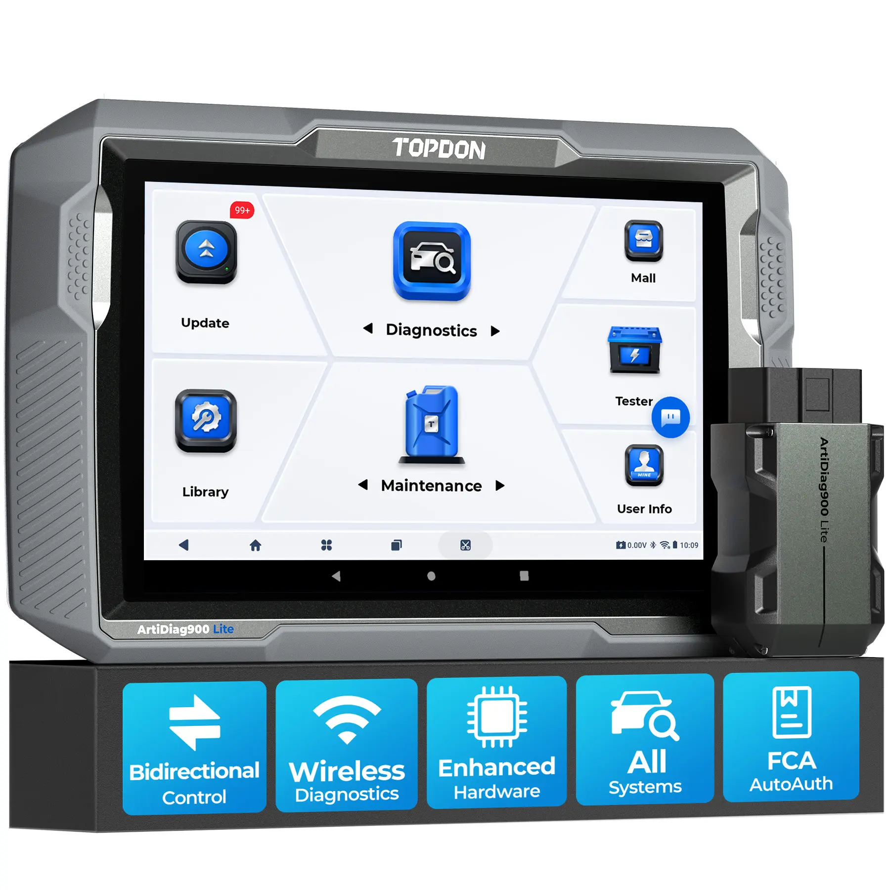 TOPDON Car Diagnostic Tool ArtiDiag900 Lite with BiDirectional Scan, FCA Gateway and CAN-FD, Full Systems Diagnosis with 8+ Reset Services, Wireless Bluetooth OBD2 scanner, AutoVIN, 2-Year Free Update Automotive Scan Tool Vehicle