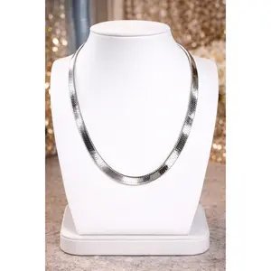Herringbone 9mm 18k White Gold Plated Necklace