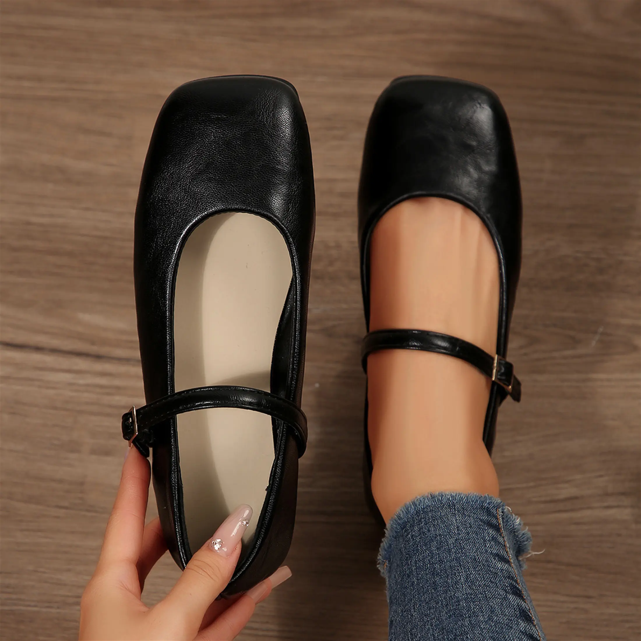 Women's Casual Flats Buckle Detail Leather Material Indoor Outdoor Shoes Perfect for Daily Outfits Springfresh Summer Vibes
