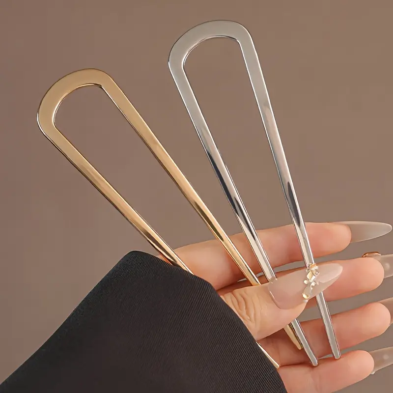 2pcs French Hair Clips, French U-Shaped Hair Clip - A Multifunctional Alloy Hair Fork Suitable for Thick and Ordinary Hair, with A Bun Head Fixed Artifact, A Women'S Hair Coiling Artifact Hairpins, Hairclips