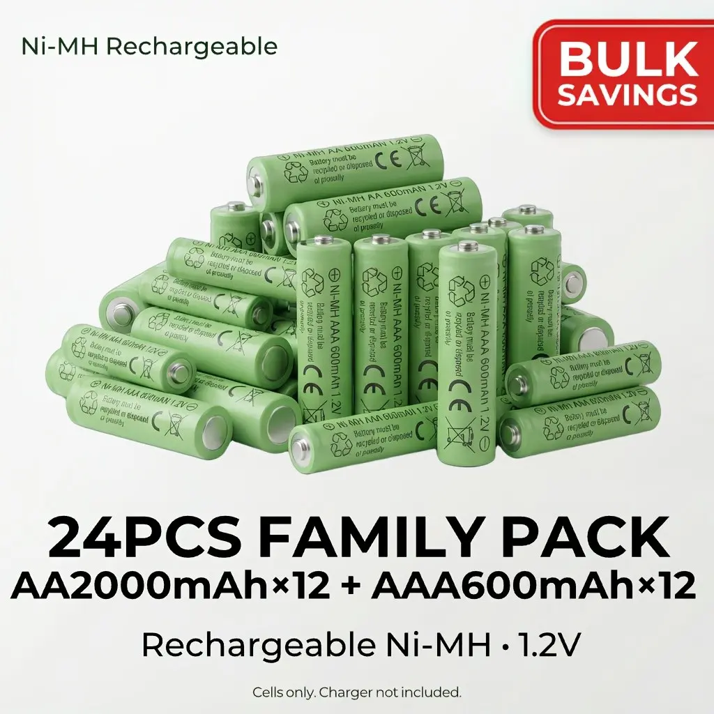24PCS (12AA+12AAA),AA + AAA Rechargeable Replacement Batteries Combo Pack, NiMH 1.2V Pre-Charged, AA 2000mAh & AAA 600mAh, for Remotes Toys Clocks, Rechargeable Battery, Rechargeable Battery Bundle
