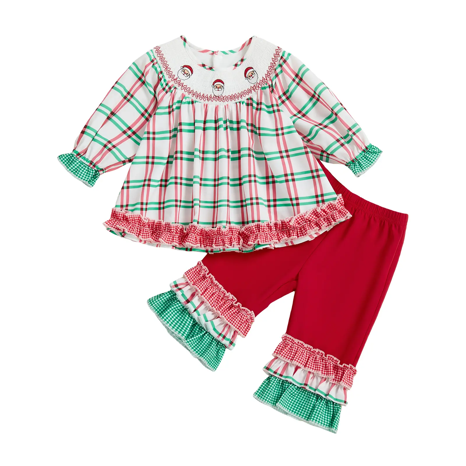 CPZVUCAK Baby Girl Clothes Toddler Girl Christmas Outfit Ruffle Sleeve Shirt Bell Bottoms Flare Pant Set Fall Winter Clothing