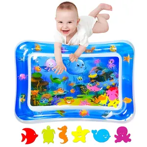 Tummy Time Water Mat Inflatable Rectangle Mat with Sea Life Design for Infants and Toddlers 3 to 24 Months Promote Development Toys Baby Gifts