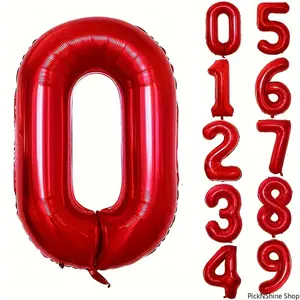 32-Inch Red Number Foil Balloons, Large Digit Balloon Decorations for Birthday, Anniversary Celebrations (Party Backdrop Accessory)
