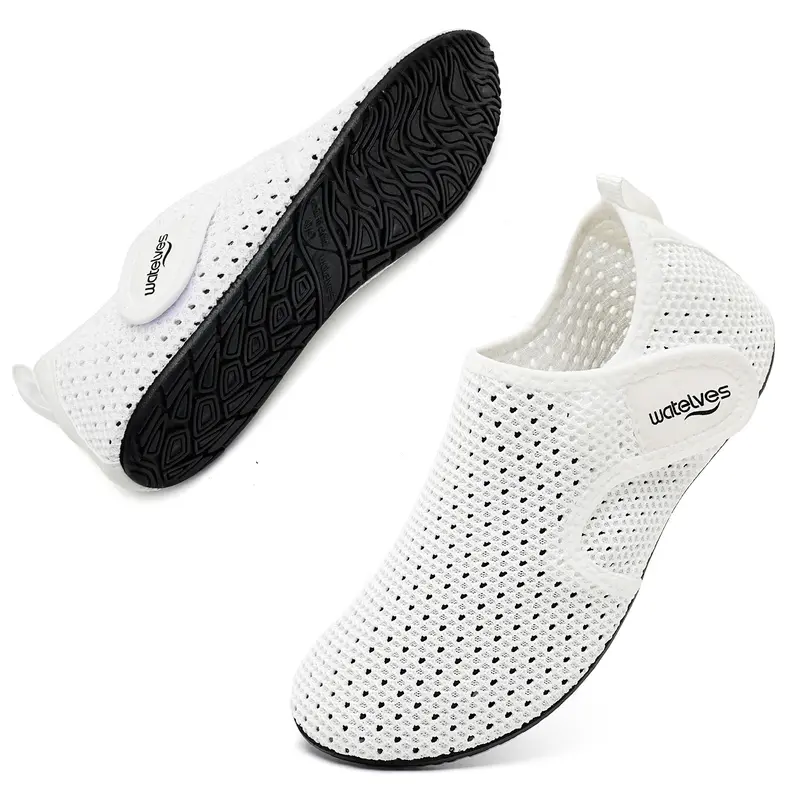 Unisex Breathable Water Sports Shoes - Quick-Dry Barefoot Slip-Ons with Non-Slip Sole, Adjustable Tape, Mesh Fabric, Fast On/Off for Pool, Boating, Swimming