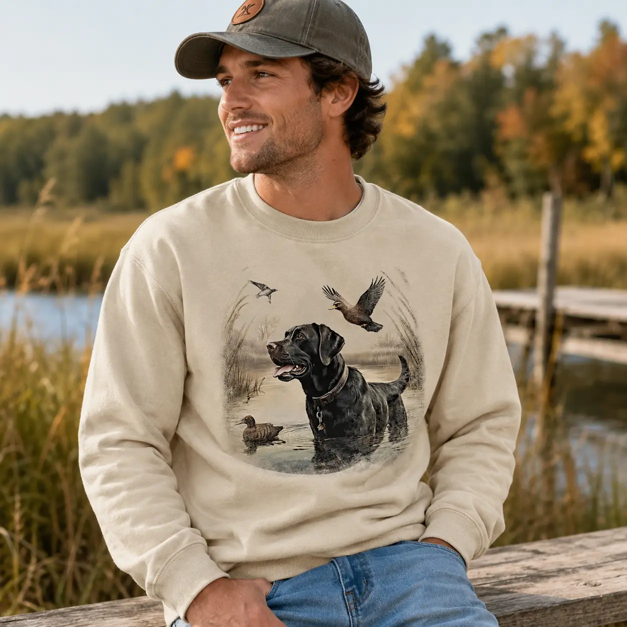 Men's Retro 90s Hunting Graphic Art Sweatshirt, Soft Cotton Blend Round Neck Tops, Classic Fit Longsleeve for Sport