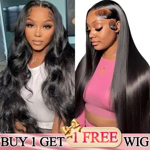 [Buy 1 Get 2]Body Wave Lace Frontal Wigs Blended Human Hair Pre Plucked 13x4 HD Transparent Lace Front Wig 250% Density Lace Front Wigs for Women Glueless Wigs