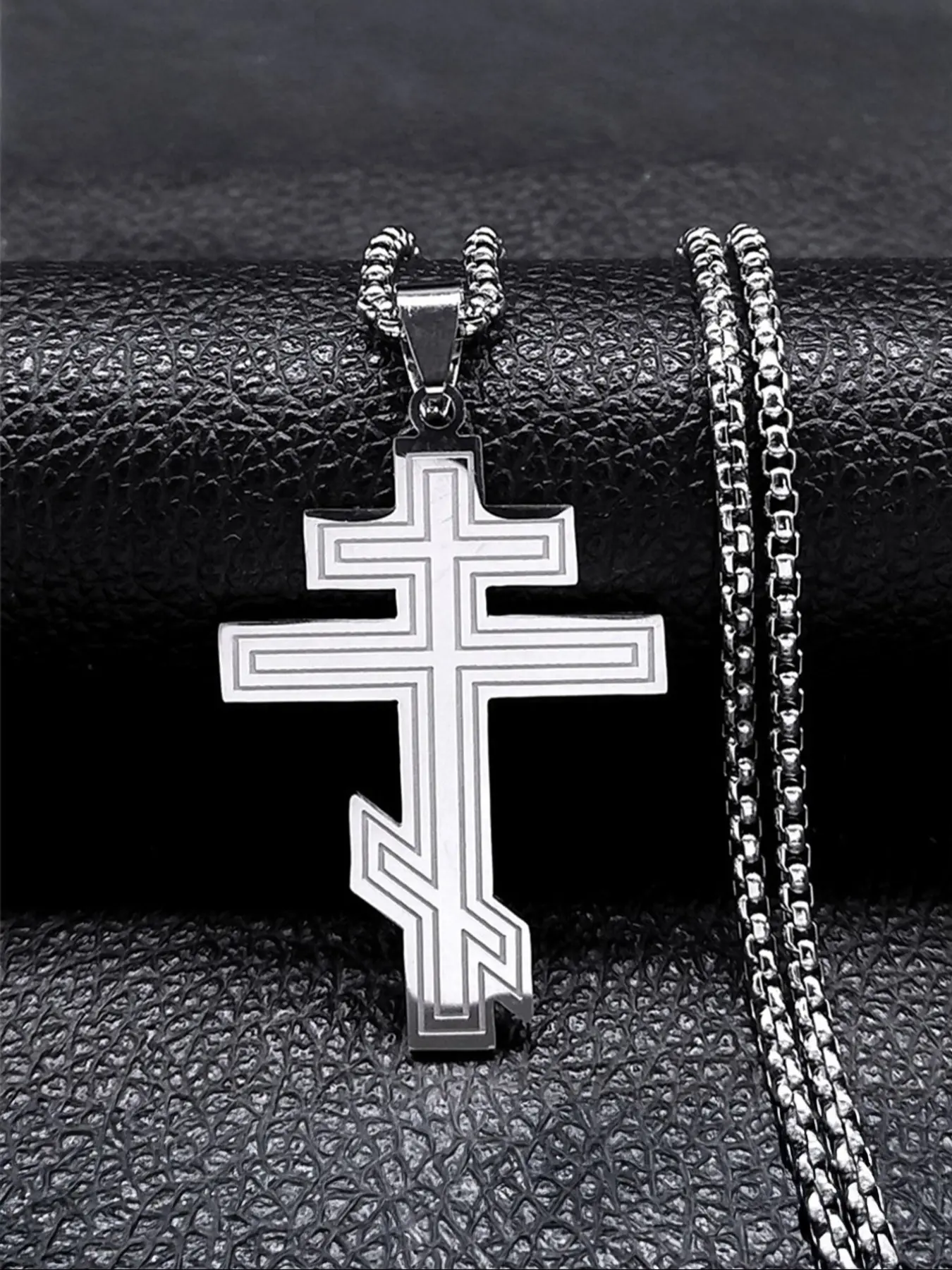 Russian Orthodox Cross Pendant Necklace, Stainless Steel Christian Bible Chain Jewelry, Cross Chain Design, Dainty Cross Necklace, Unisex Religious Faith Exquisite Jewelry Gift for Daily & Special Occasions