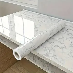 A roll of self-adhesive kitchen oil and water resistant wallpaper - resistant to high temperatures, desktop stickers, furniture renovation wallpaper wall stickers - easy to stick and remove, leaving no residue solid color marble pattern  Interior