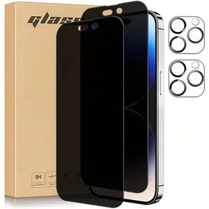 4-piece privacy screen protector and 4-piece camera lens protector for iPhone 16 15 14 13 12 11 Pro Max, with tempered glass, touch sensitive and friendly protective case